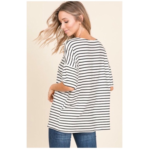 SOLD OUT CLEARANCE Striped Casual Short Sleeve Top - Picture 3 of 3